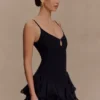 Calantha Ruffle Mesh Mini Dress – Black