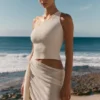 Cali Drape Skirt Knit Mini Dress – Ivory