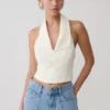 Calla Collared Sleeveless Halter Top – Ivory