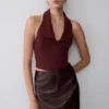 Calla Collared Sleeveless Halter Top – Merlot Calla Collared Sleeveless Halter Top – Merlot