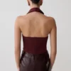 Calla Collared Sleeveless Halter Top – Merlot Calla Collared Sleeveless Halter Top – Merlot