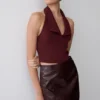 Calla Collared Sleeveless Halter Top – Merlot Calla Collared Sleeveless Halter Top – Merlot