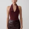 Calla Collared Sleeveless Halter Top – Merlot Calla Collared Sleeveless Halter Top – Merlot