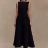 Callista Crepe A-Line Midi Dress – Black Callista Crepe A-Line Midi Dress – Black