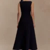 Callista Crepe A-Line Midi Dress – Black Callista Crepe A-Line Midi Dress – Black