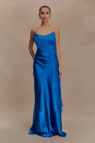 Carah Satin And Chiffon Maxi Dress – Cobalt Carah Satin And Chiffon Maxi Dress – Cobalt