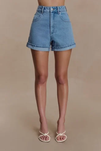Carlene Cuffed Denim Shorts – Classic Blue