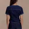 Marge Fitted Denim Short Sleeve Top – Indigo Blue