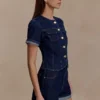 Marge Fitted Denim Short Sleeve Top – Indigo Blue