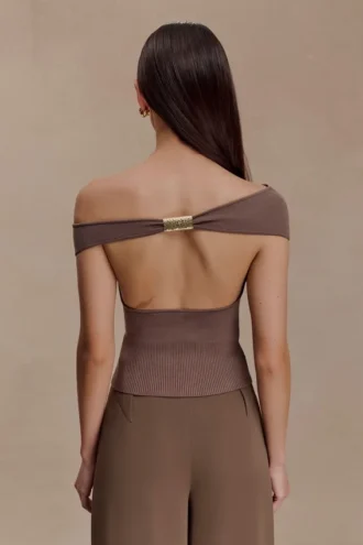 Carley Off Shoulder Knit Top – Cacao Brown
