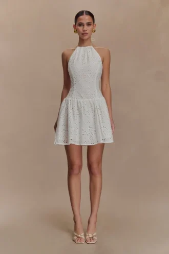 Carlina Broderie Mini Dress – White