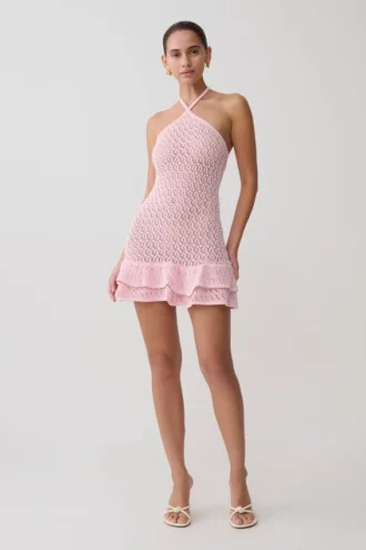 Carrisa Crochet Knit Mini Dress – Baby Pink