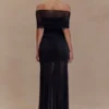 Caspian Slinky And Mesh Off Shoulder Maxi Dress – Black