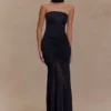 Caspian Slinky And Mesh Off Shoulder Maxi Dress – Black