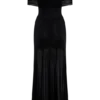 Caspian Slinky And Mesh Off Shoulder Maxi Dress – Black