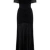 Caspian Slinky And Mesh Off Shoulder Maxi Dress – Black