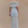 Caspian Slinky And Mesh Off Shoulder Maxi Dress – Pale Blue Caspian Slinky And Mesh Off Shoulder Maxi Dress – Pale Blue