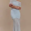 Caspian Slinky And Mesh Off Shoulder Maxi Dress – Pale Blue Caspian Slinky And Mesh Off Shoulder Maxi Dress – Pale Blue