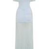 Caspian Slinky And Mesh Off Shoulder Maxi Dress – Pale Blue Caspian Slinky And Mesh Off Shoulder Maxi Dress – Pale Blue
