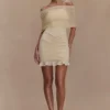 Caspian Slinky And Mesh Off Shoulder Mini Dress – Ivory Caspian Slinky And Mesh Off Shoulder Mini Dress – Ivory