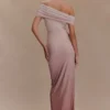 Cassandra Off Shoulder Slinky Maxi Dress – Neutral Ombre