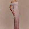 Cassandra Off Shoulder Slinky Maxi Dress – Neutral Ombre