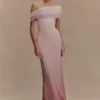 Cassandra Off Shoulder Slinky Maxi Dress – Neutral Ombre