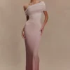 Cassandra Off Shoulder Slinky Maxi Dress – Neutral Ombre