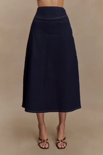 Cecilia Denim A-Line Midi Skirt – Indigo Blue