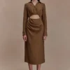 Cecilie Cut Out Shirt Midi Dress – Dark Chocolate Cecilie Cut Out Shirt Midi Dress – Dark Chocolate