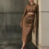 Cecilie Cut Out Shirt Midi Dress – Dark Chocolate Cecilie Cut Out Shirt Midi Dress – Dark Chocolate