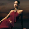 Celina Chiffon Halter Top With Hardware – Cherry Red Celina Chiffon Halter Top With Hardware – Cherry Red