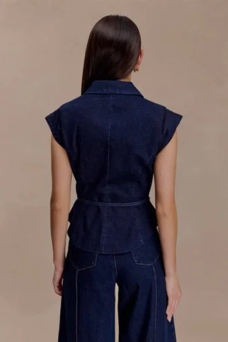 charley structured tie denim top indigo blue 2 330x495 - Charley Structured Tie Denim Top - Indigo Blue