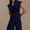 Charley Structured Tie Denim Top – Indigo Blue