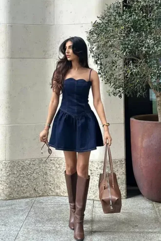 Cheyenne Scallop Denim Mini Dress – Indigo Blue Cheyenne Scallop Denim Mini Dress – Indigo Blue