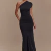 Chloe Peached Jersey One Shoulder Midi Dress – Black