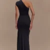 Chloe Peached Jersey One Shoulder Midi Dress – Black