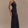 Chloe Peached Jersey One Shoulder Midi Dress – Black