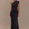 Chloe Peached Jersey One Shoulder Midi Dress – Black