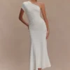 Chloe Peached Jersey One Shoulder Midi Dress – Ivory Chloe Peached Jersey One Shoulder Midi Dress – Ivory