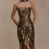 Clemence Plisse Maxi Dress – Gold Clemence Plisse Maxi Dress – Gold