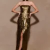 Clemence Plisse Maxi Dress – Gold Clemence Plisse Maxi Dress – Gold