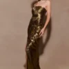 Clemence Plisse Maxi Dress – Gold Clemence Plisse Maxi Dress – Gold