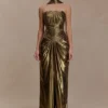 Clemence Plisse Maxi Dress – Gold Clemence Plisse Maxi Dress – Gold