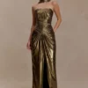 Clemence Plisse Maxi Dress – Gold Clemence Plisse Maxi Dress – Gold