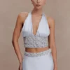 Clementine Chiffon Hand Beaded Top – Pale Blue