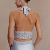 Clementine Chiffon Hand Beaded Top – Pale Blue