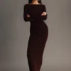Cleona Merino Wool Ribbed Long Sleeve Maxi Dress – Deep Chocolate Cleona Merino Wool Ribbed Long Sleeve Maxi Dress – Deep Chocolate