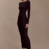 Cleona Merino Wool Ribbed Long Sleeve Maxi Dress – Deep Chocolate Cleona Merino Wool Ribbed Long Sleeve Maxi Dress – Deep Chocolate