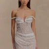 Connie Beaded Bodycon Mini Dress – Nude